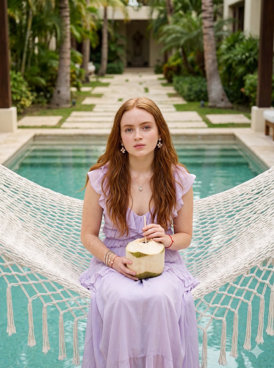 Woman in Hammock Luxury Resort Pool — example 1