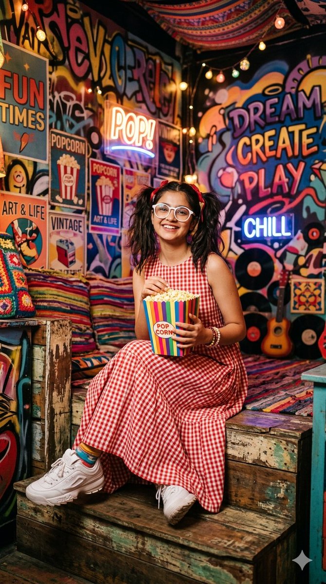 Retro Eclectic Pigtail Fashion Portrait