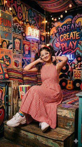 Retro Eclectic Pigtail Fashion Portrait — example 2