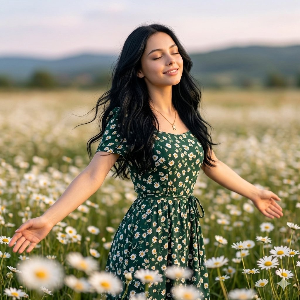 Cinematic Daisy Field Portrait — example 1