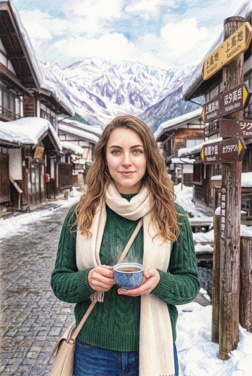 Snowy Japanese Village Winter Illustration — example 1
