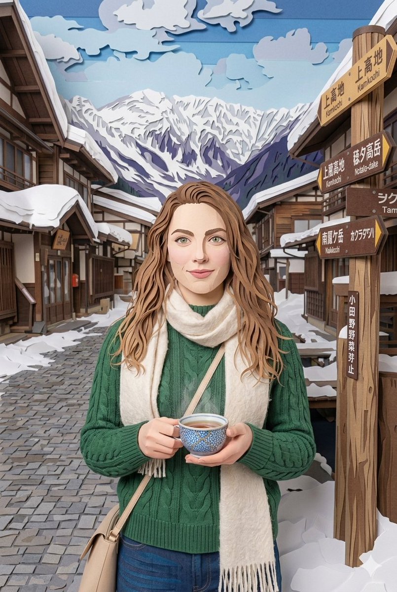 Snowy Japanese Village Winter Illustration — example 2