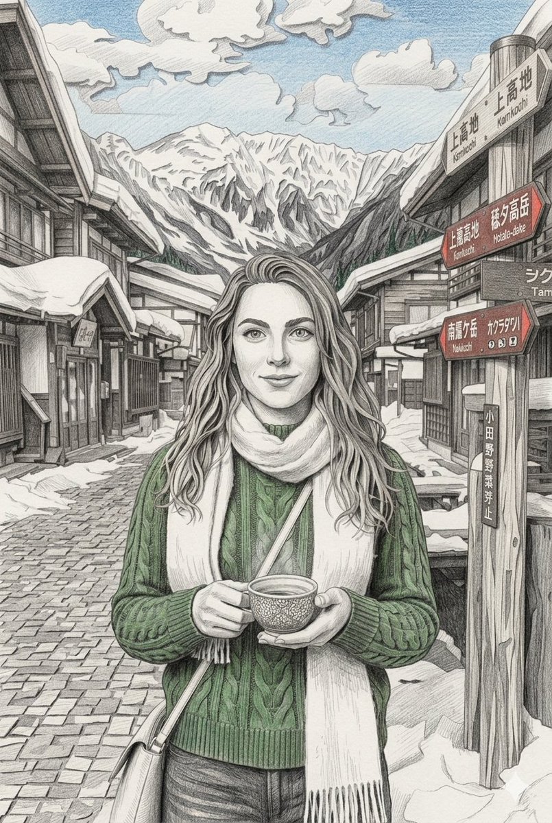 Snowy Japanese Village Winter Illustration — example 3
