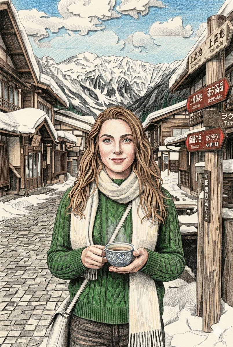 Snowy Japanese Village Winter Illustration — example 4
