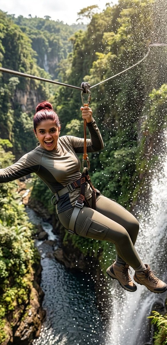 Waterfall Zipline Adventure Action Shot — example 1