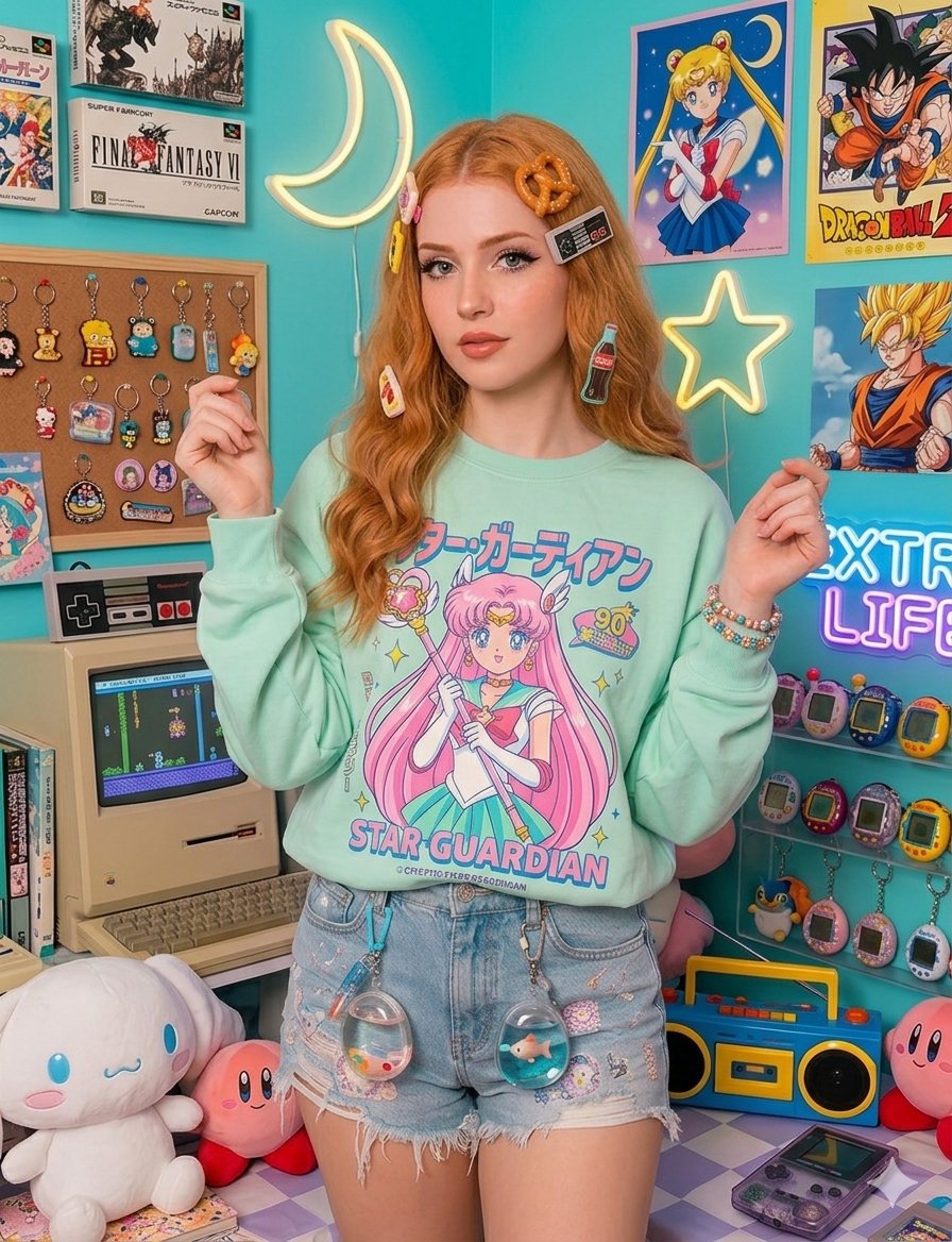 Nostalgic Gamer Girl Room Portrait