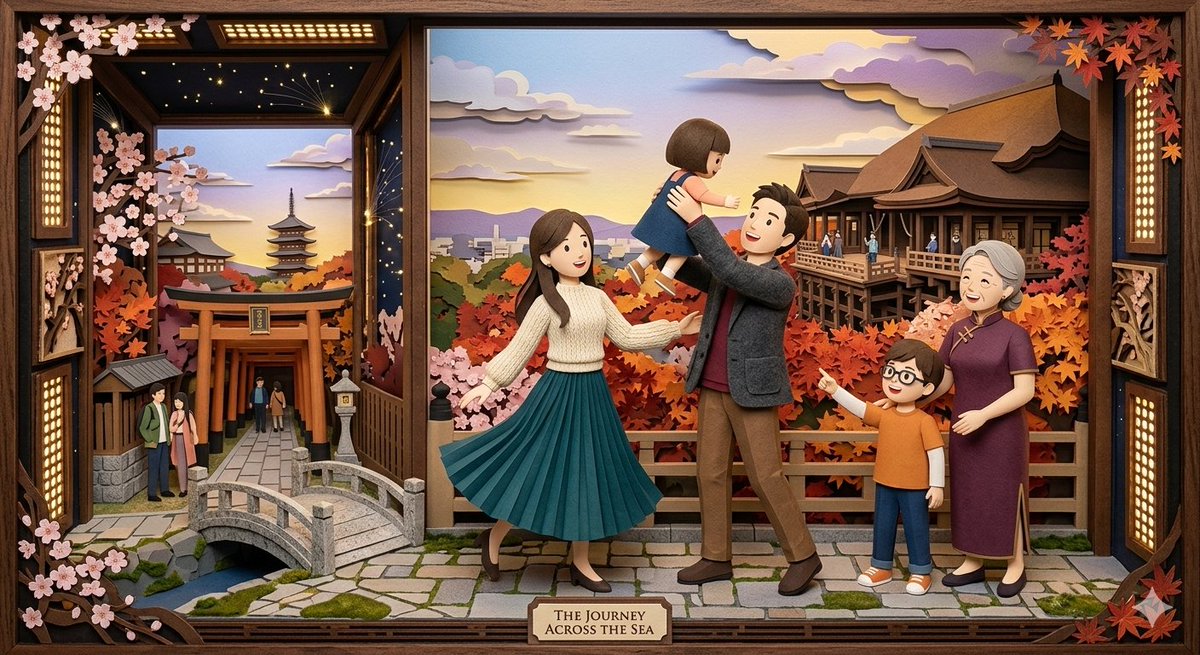 Japanese Paper-Cut Family Diorama — example 1