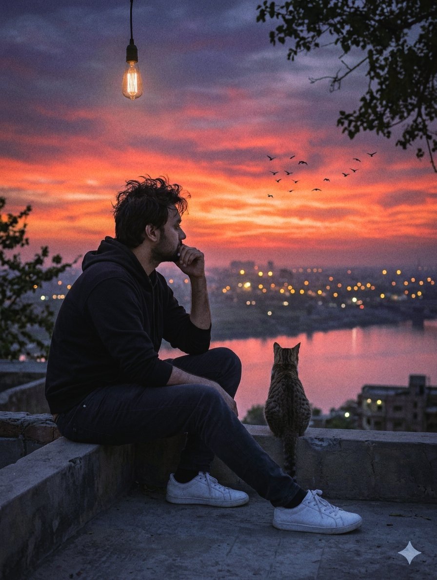 Melancholic Rooftop City Sunset — example 1