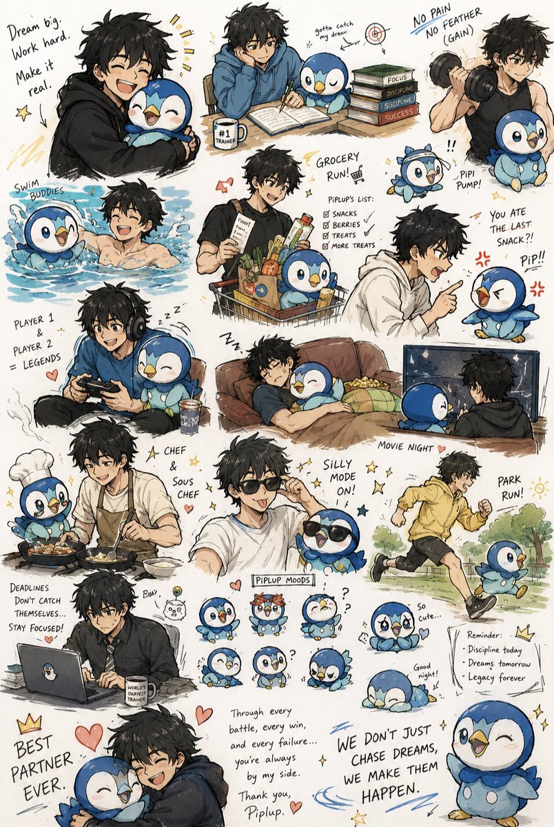 Anime Boy and Piplup Adventure Sheet — example 1