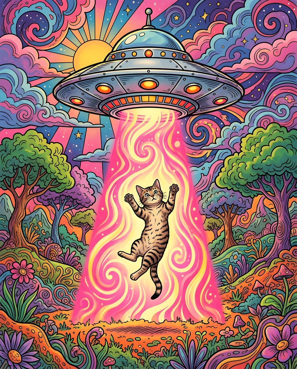 1970s Psychedelic Cat UFO Abduction — example 1