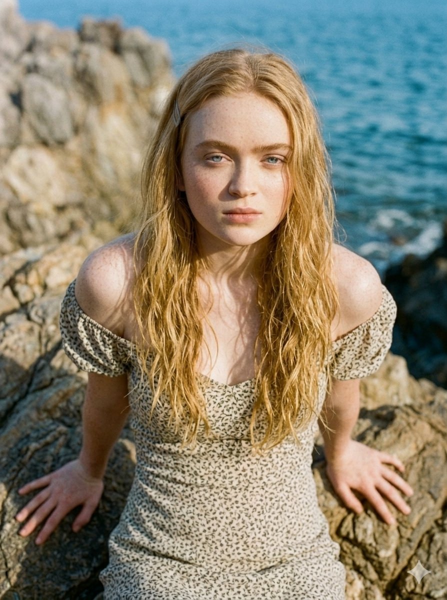 Serene Coastal Cliff Floral Portrait — example 1