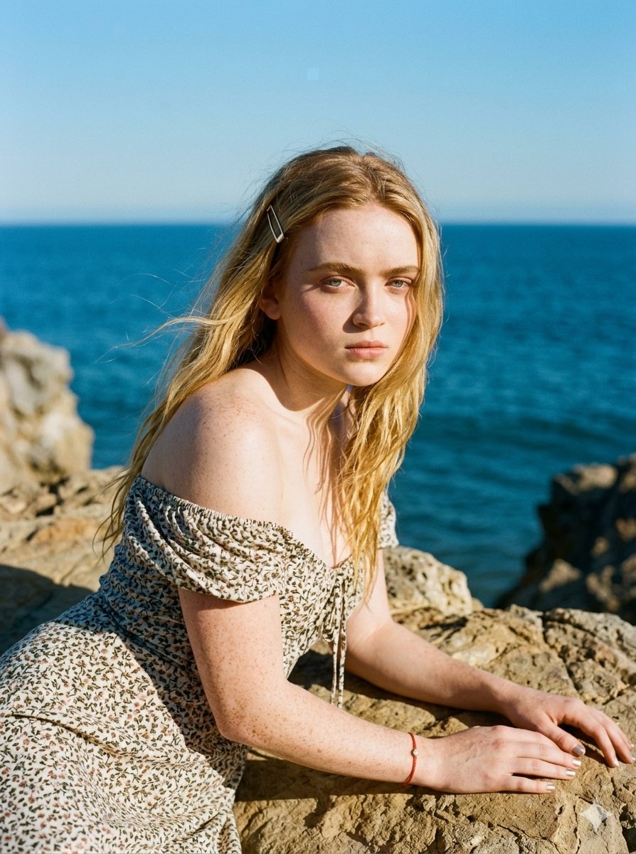 Serene Coastal Cliff Floral Portrait — example 2