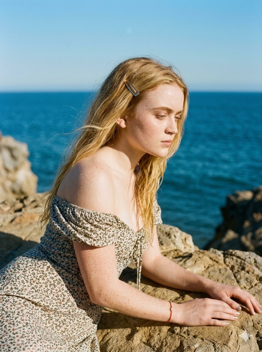 Serene Coastal Cliff Floral Portrait — example 3