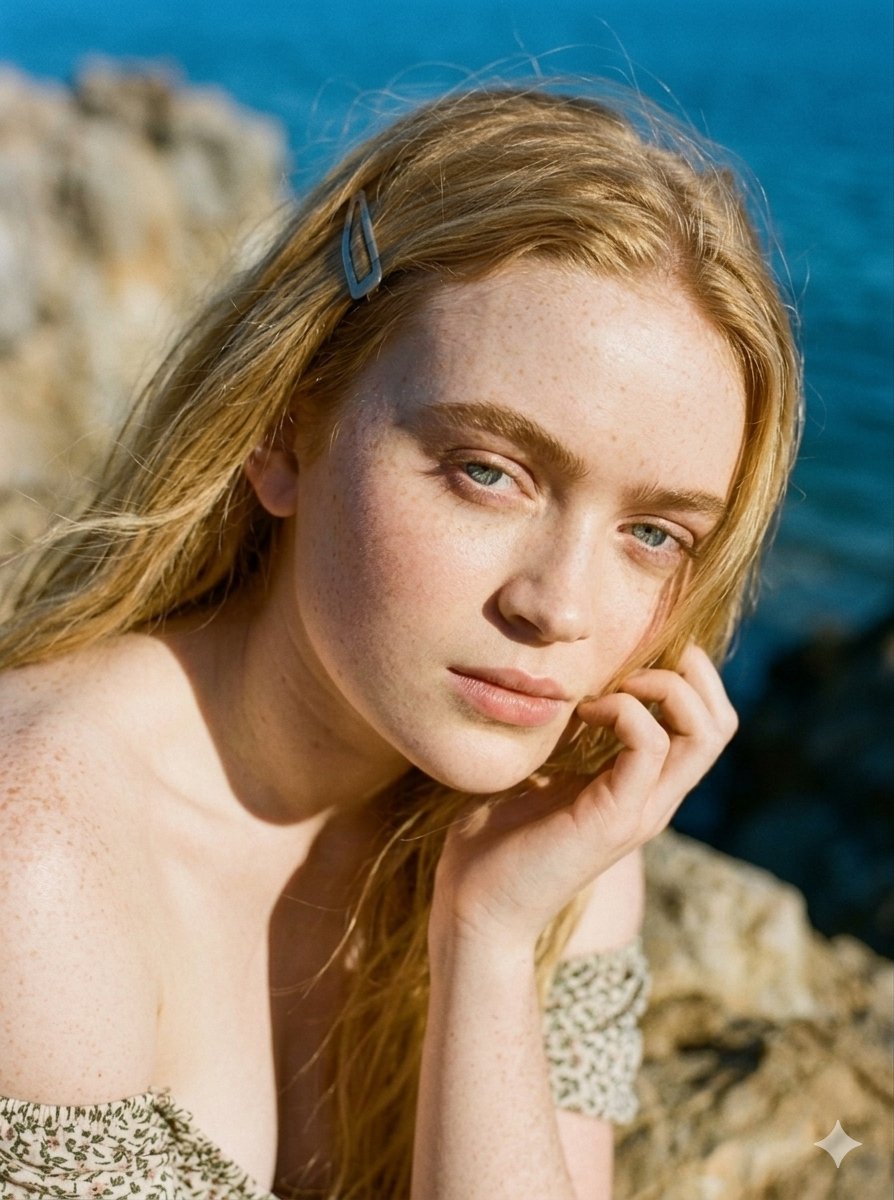 Serene Coastal Cliff Floral Portrait — example 4