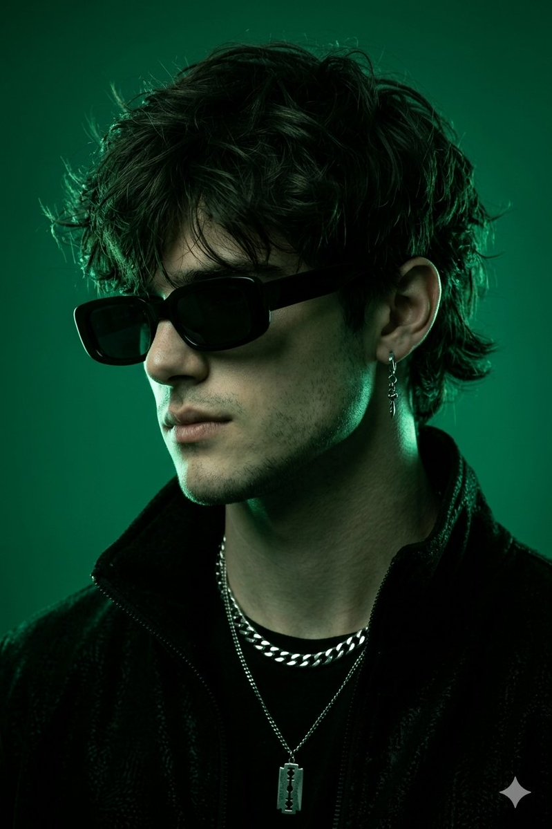 Emerald Monochromatic Male Portrait — example 1