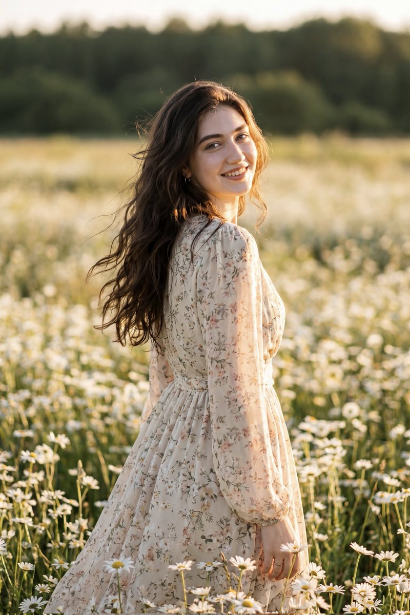 Golden Hour Daisy Field Portrait — example 1