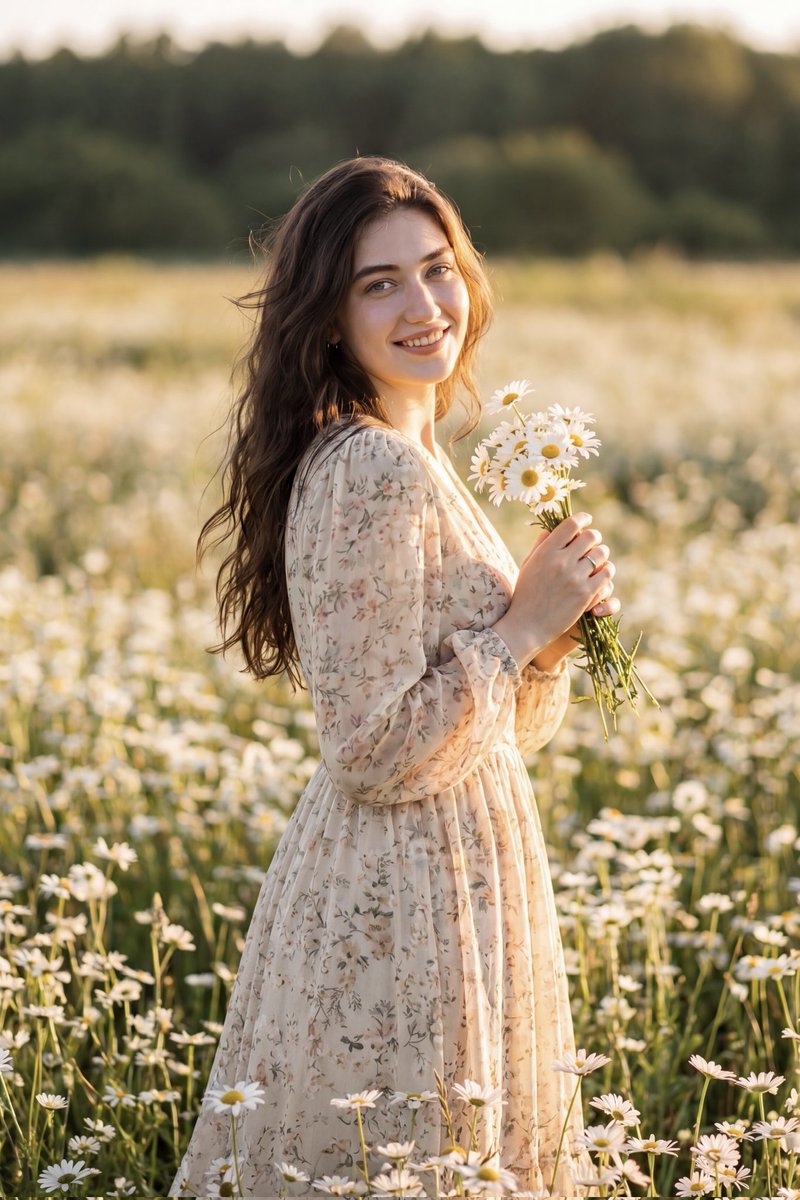 Golden Hour Daisy Field Portrait — example 2