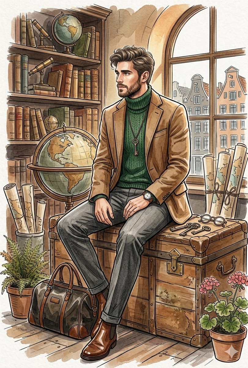 Vintage Explorer Watercolor Illustration — example 2