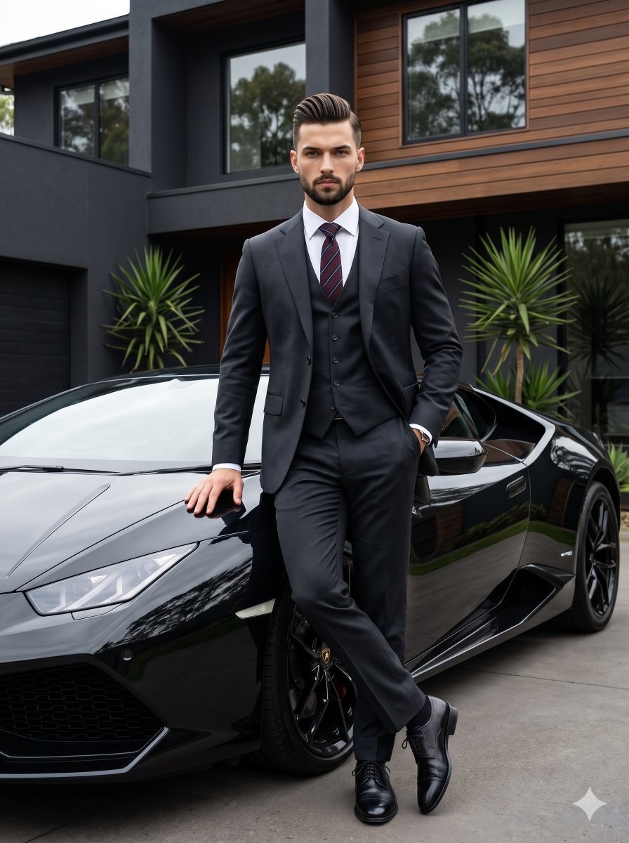 Man with Luxury Car and House — example 1