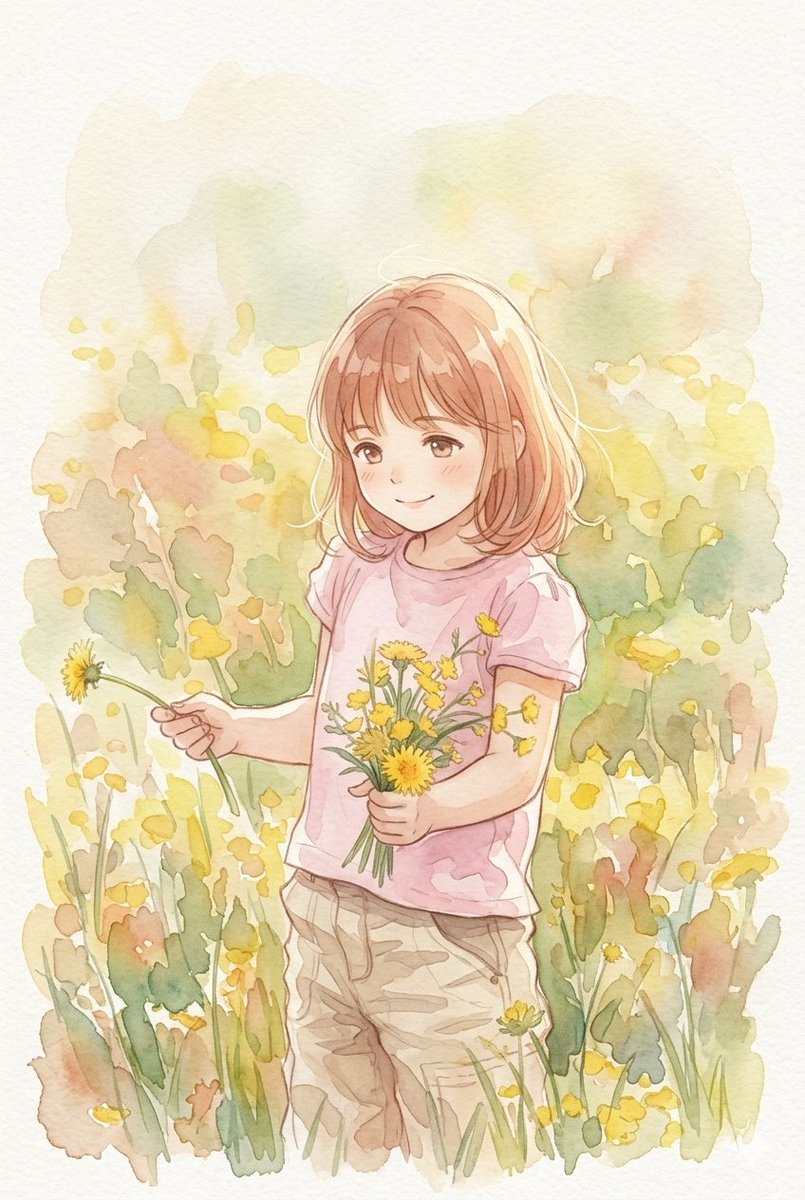 Anime Watercolor Girl with Butterflies
