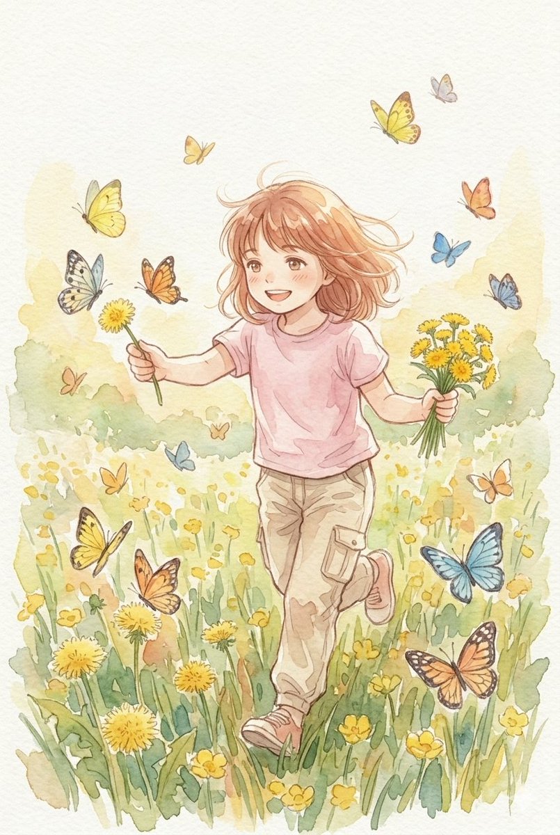 Anime Watercolor Girl with Butterflies — example 2