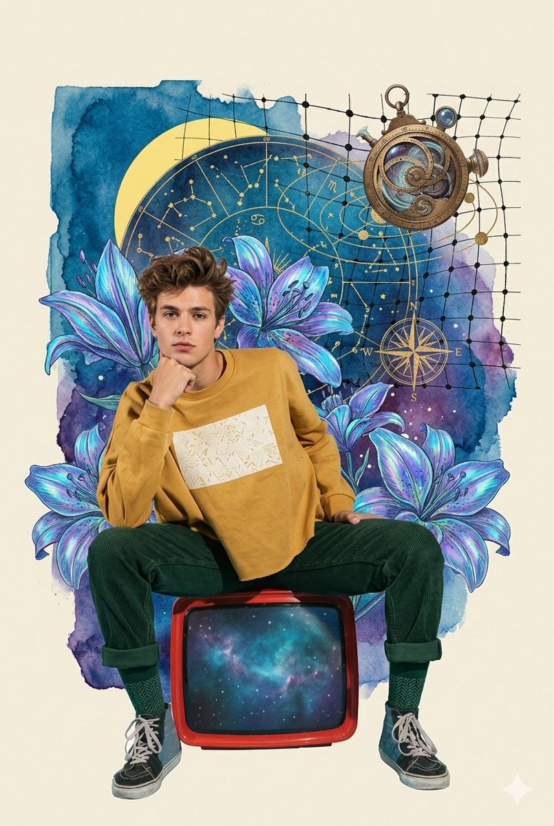 Retro Cosmic Watercolor Collage — example 1
