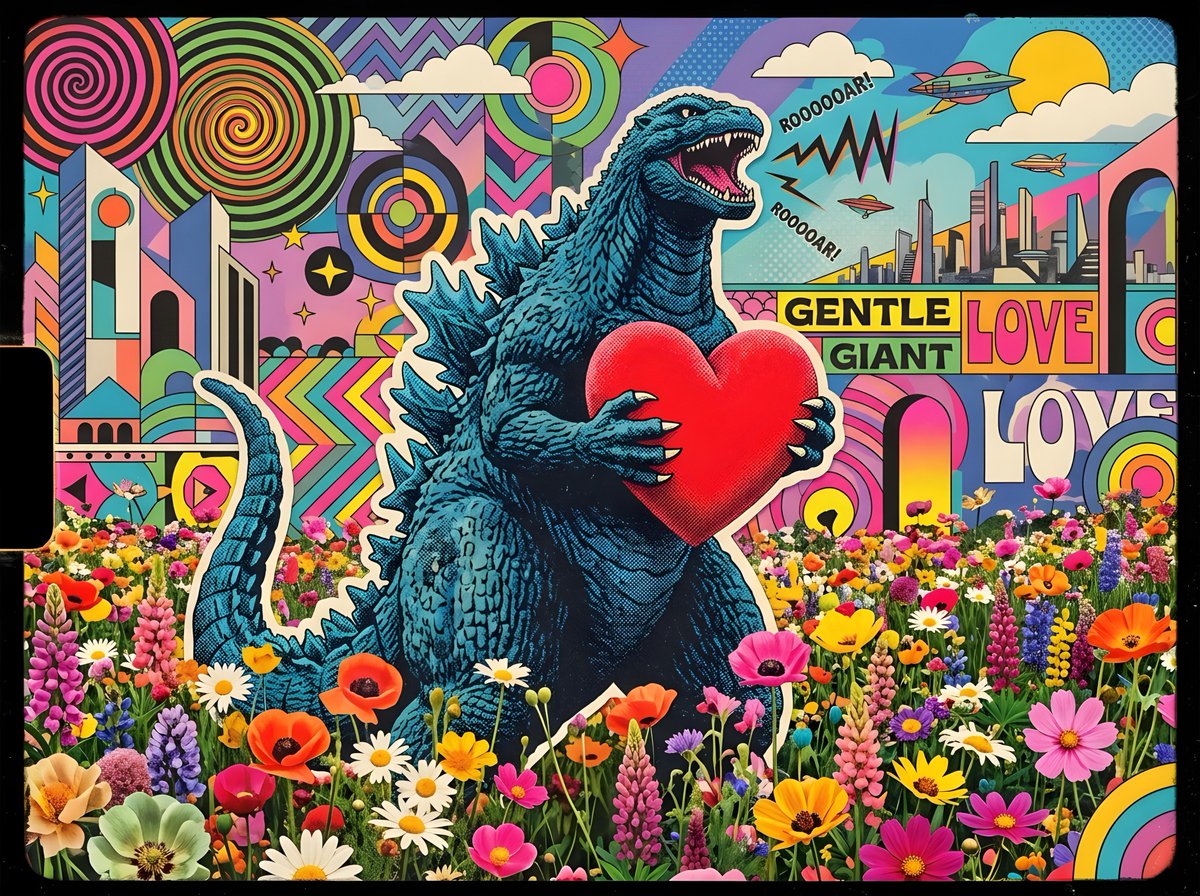 Godzilla in a Flower Field — example 1