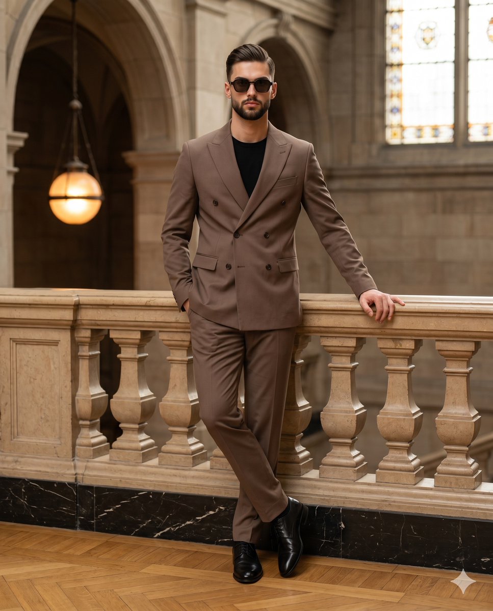 Mocha Suit Editorial Portrait — example 1