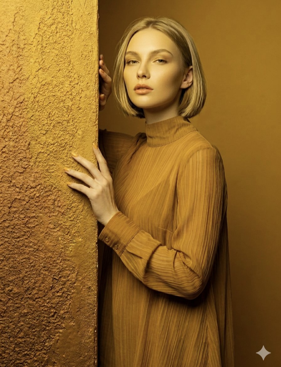 Monochromatic Ochre Fashion Portrait — example 1