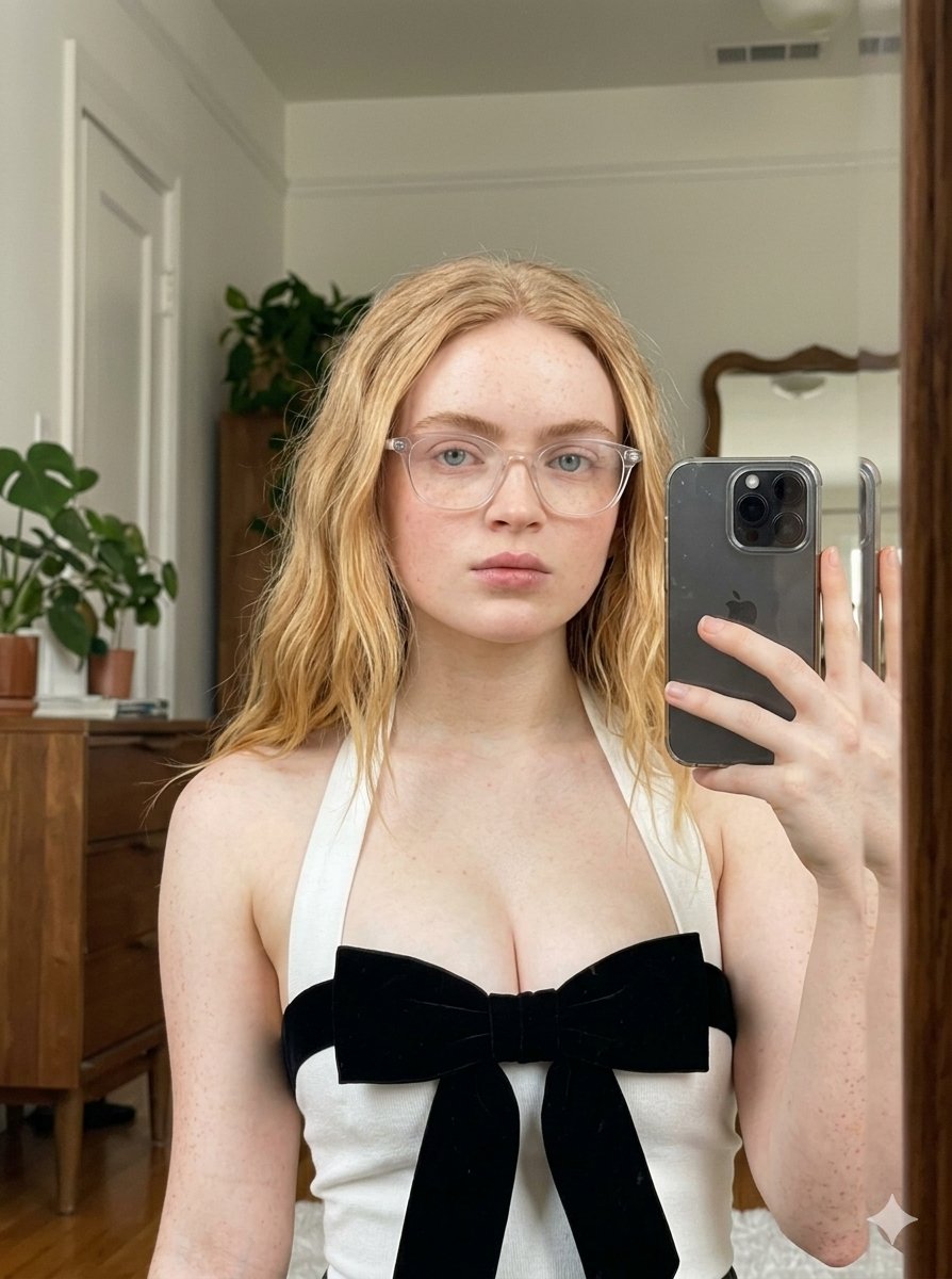 Elegant Monochromatic Mirror Selfie — example 1