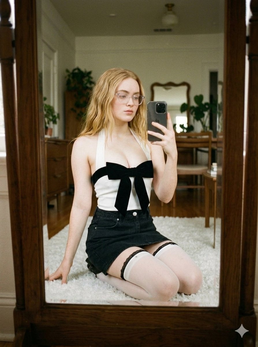 Elegant Monochromatic Mirror Selfie — example 2