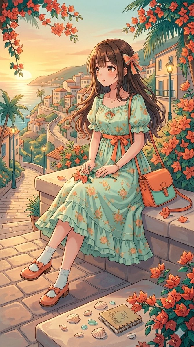 Anime Style Coastal Village Stroll — example 2