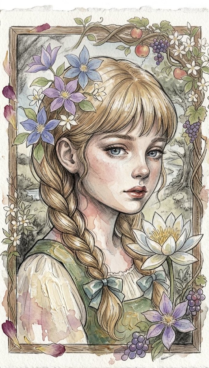 Watercolor Floral Portrait of a Girl — example 1