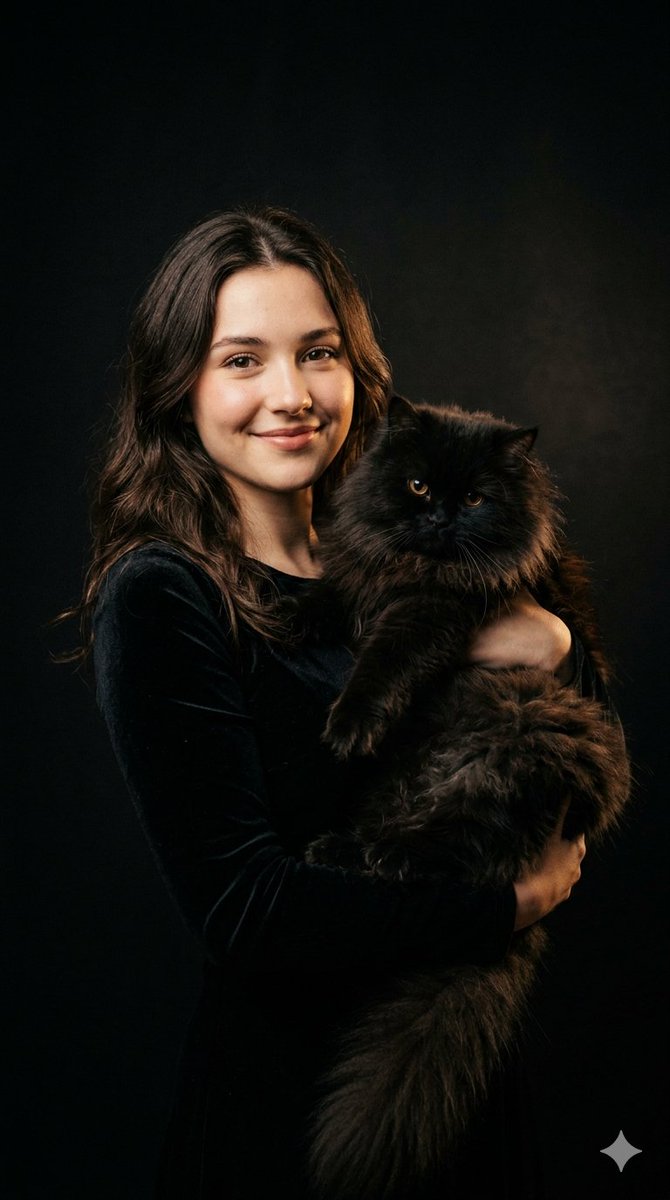 Cinematic Girl and Fluffy Cat Portrait — example 1