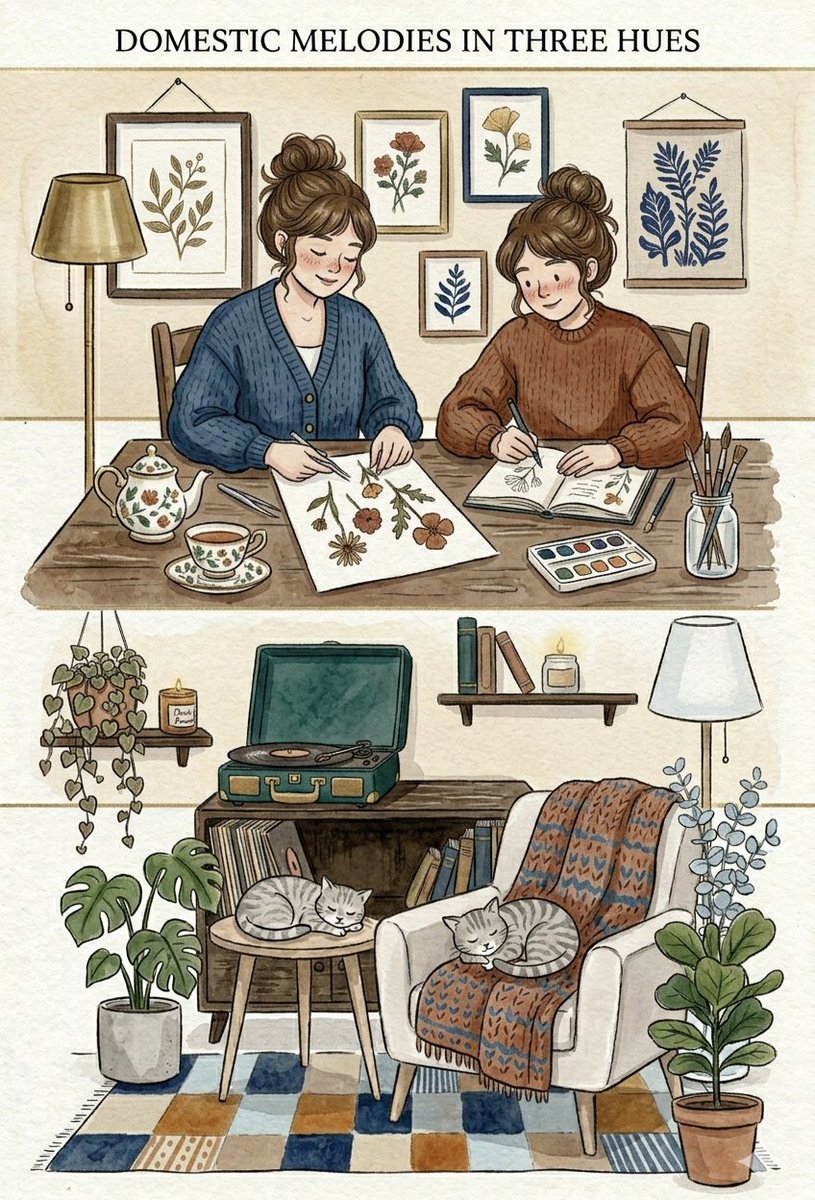 Domestic Melodies Watercolor Illustration
