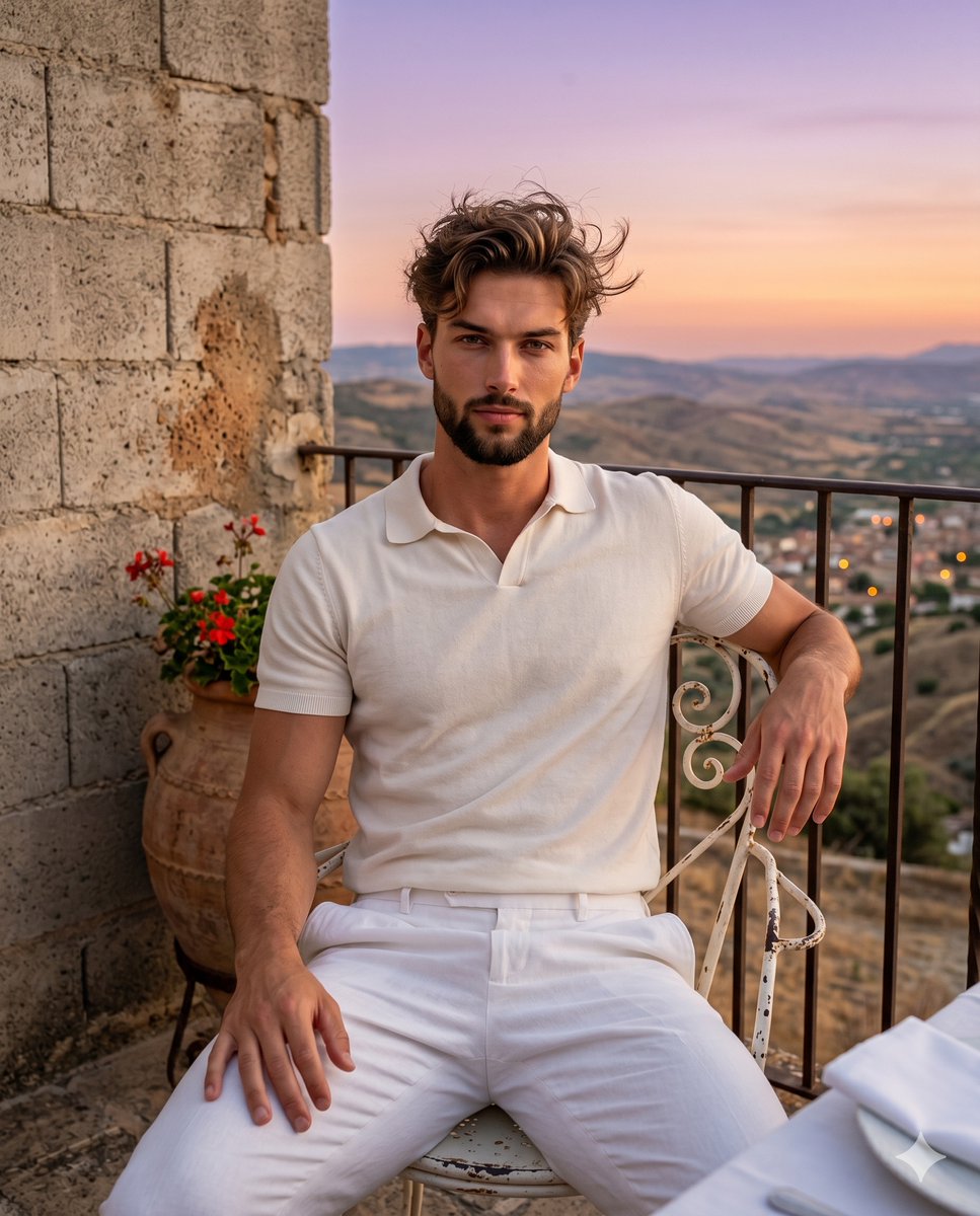 Mediterranean Twilight Terrace Portrait — example 1