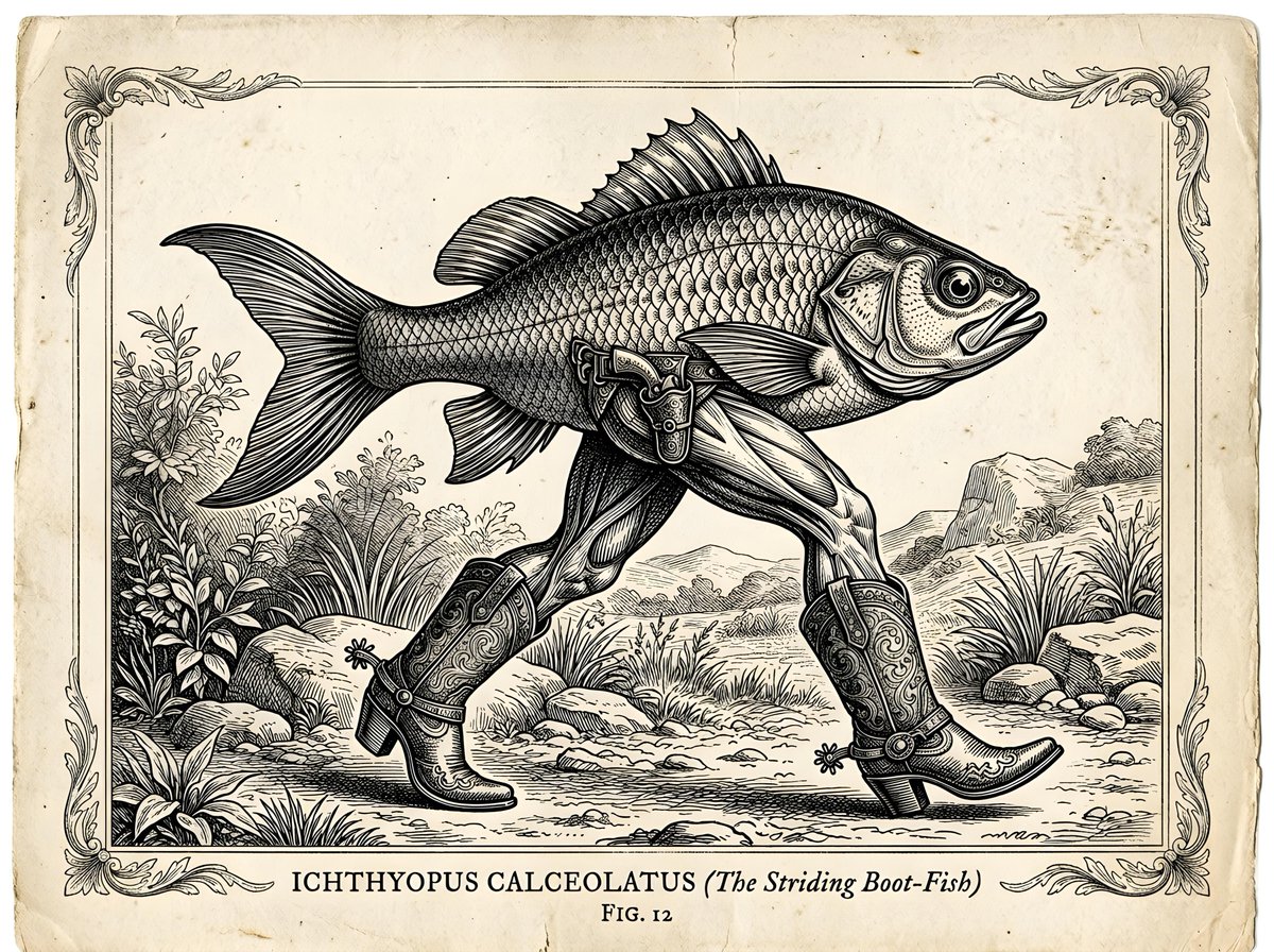 Vintage Intaglio Surreal Fish Illustration — example 1
