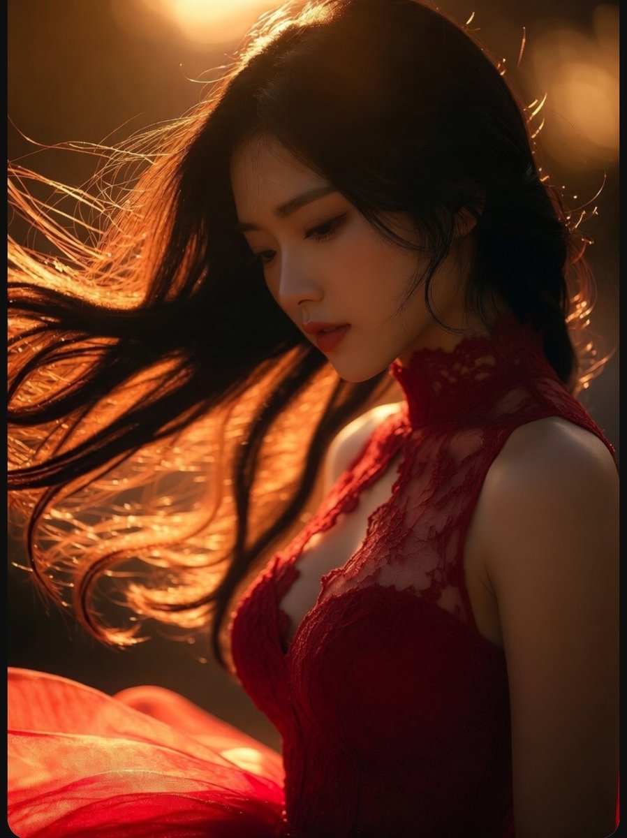 Elegant Woman in Red Satin in Cozy Cafe — example 2