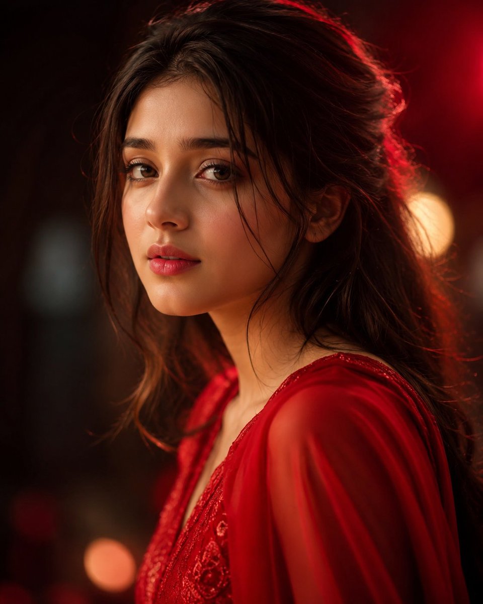 Elegant Woman in Red Satin in Cozy Cafe — example 3