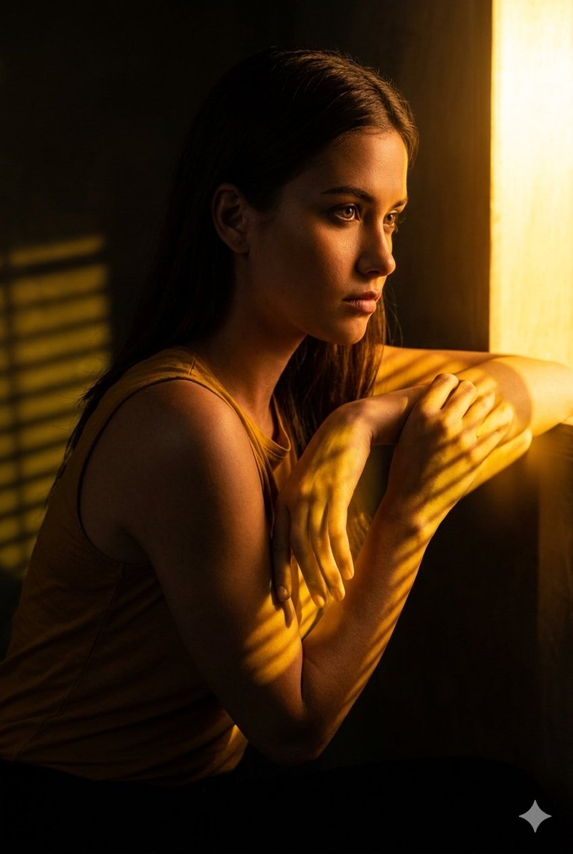 Golden Hour Window Reflection Portrait — example 1
