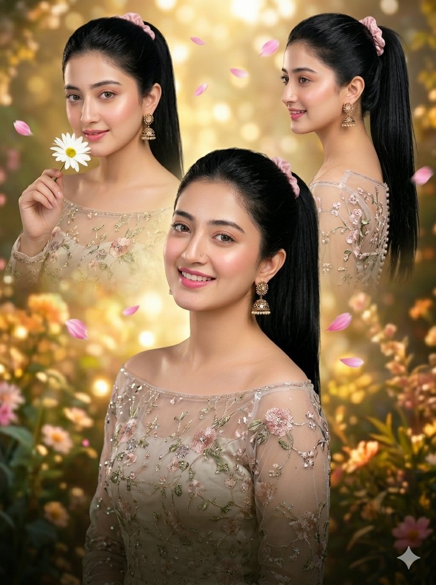 Luxury Floral Embroidery Portrait Collage — example 1