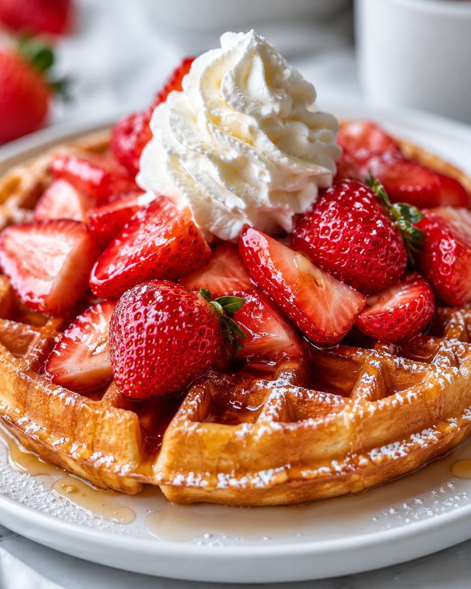 Appetizing Strawberry Waffle Photography — example 1