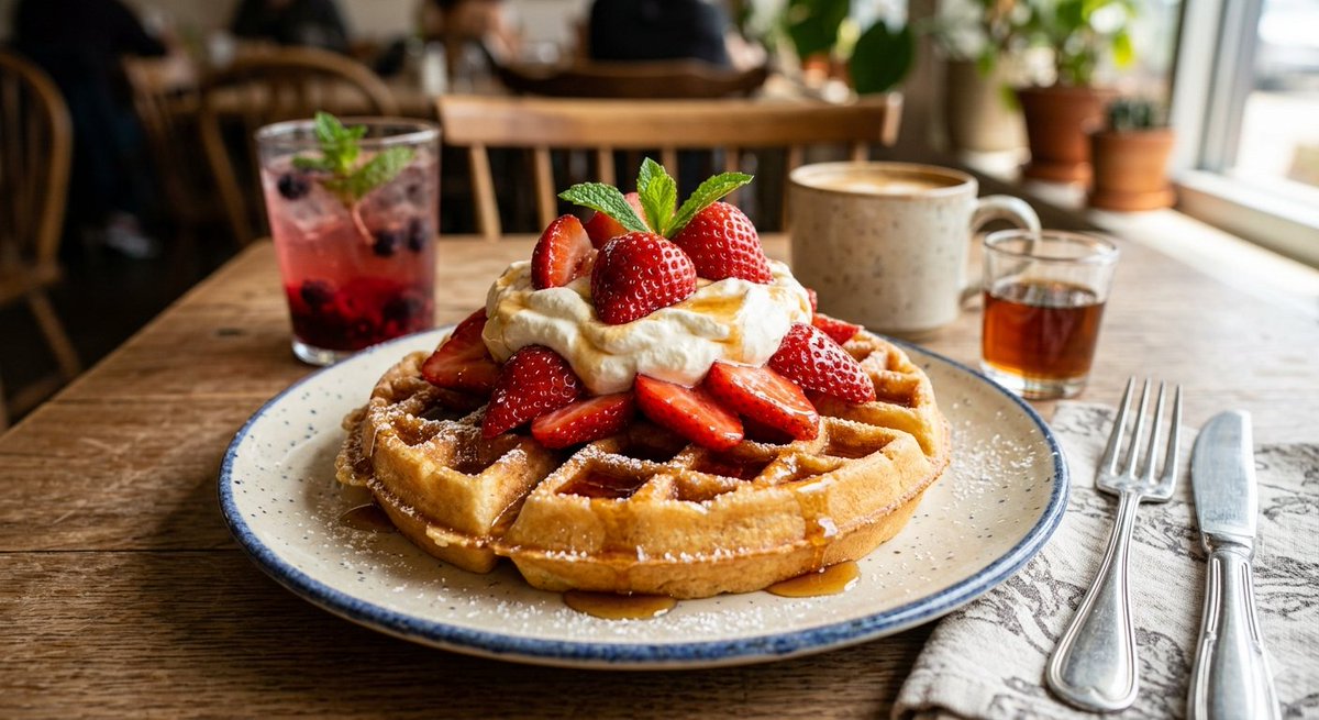 Appetizing Strawberry Waffle Photography — example 2