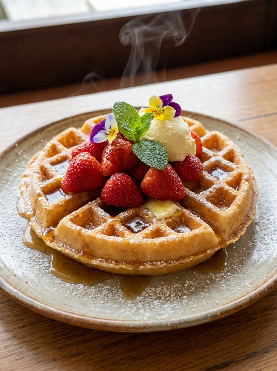 Appetizing Strawberry Waffle Photography — example 3