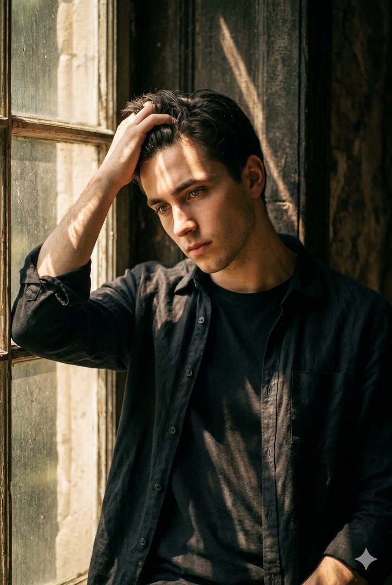 Introspective Sunlit Window Portrait