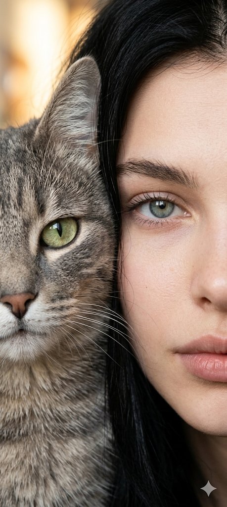 Human-Pet Split Face Portrait