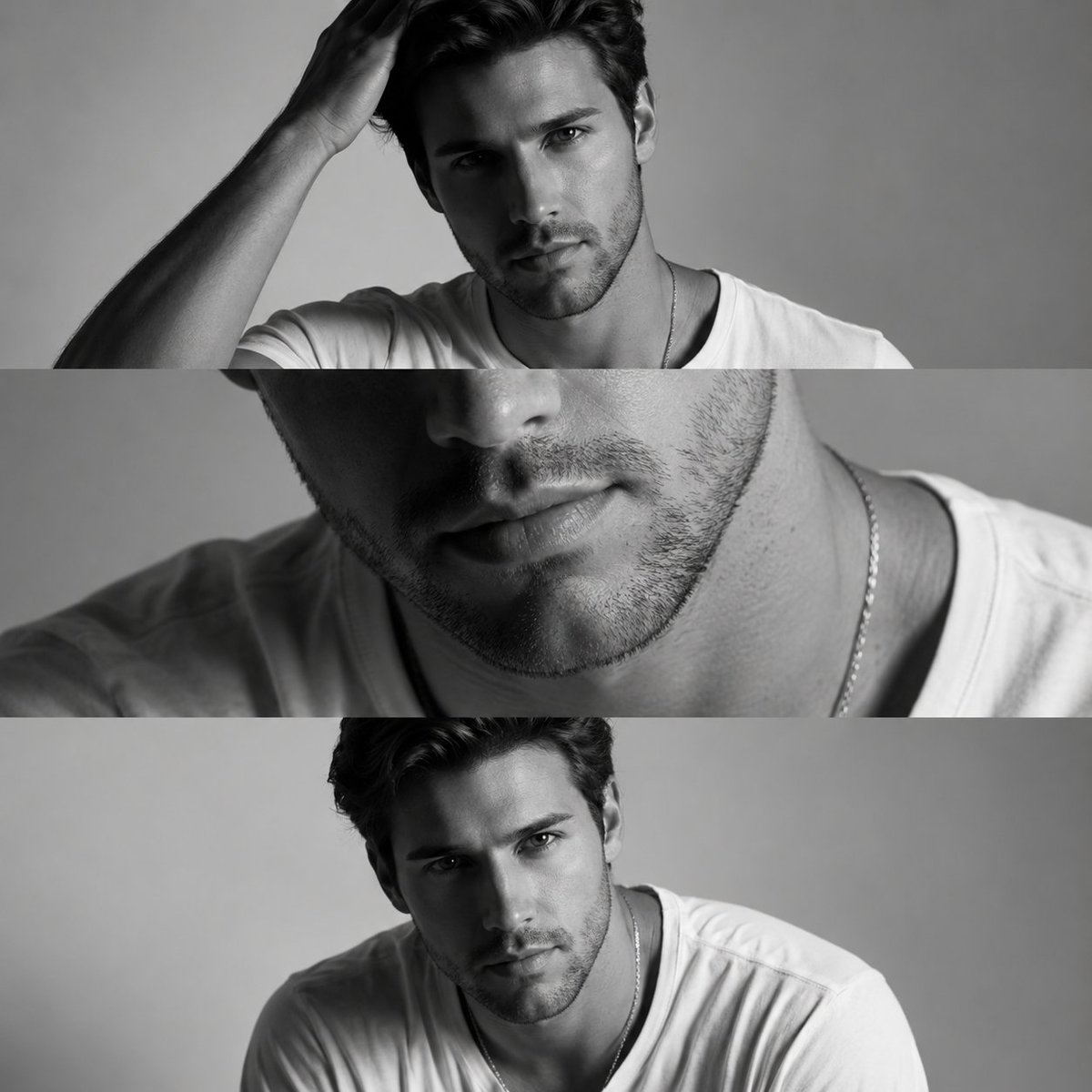 Monochrome Fashion Editorial Triptych — example 1