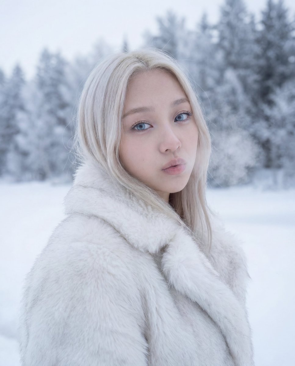 Cinematic Platinum Blonde Winter Portrait — example 3