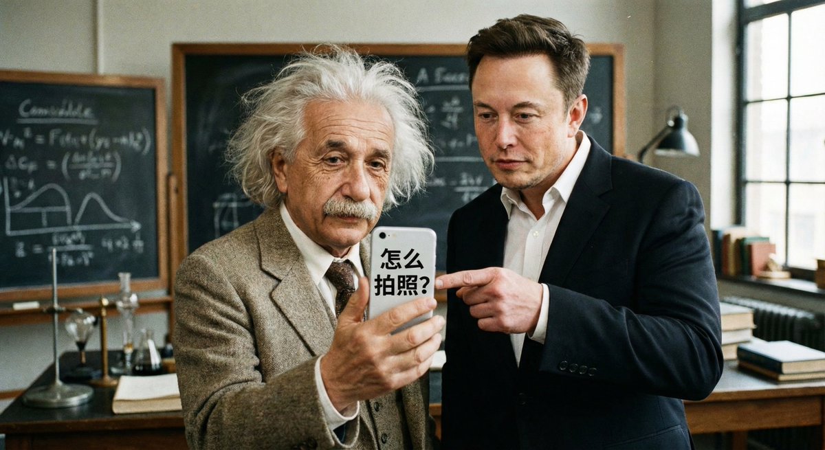 Einstein learning selfies from Elon Musk — example 1
