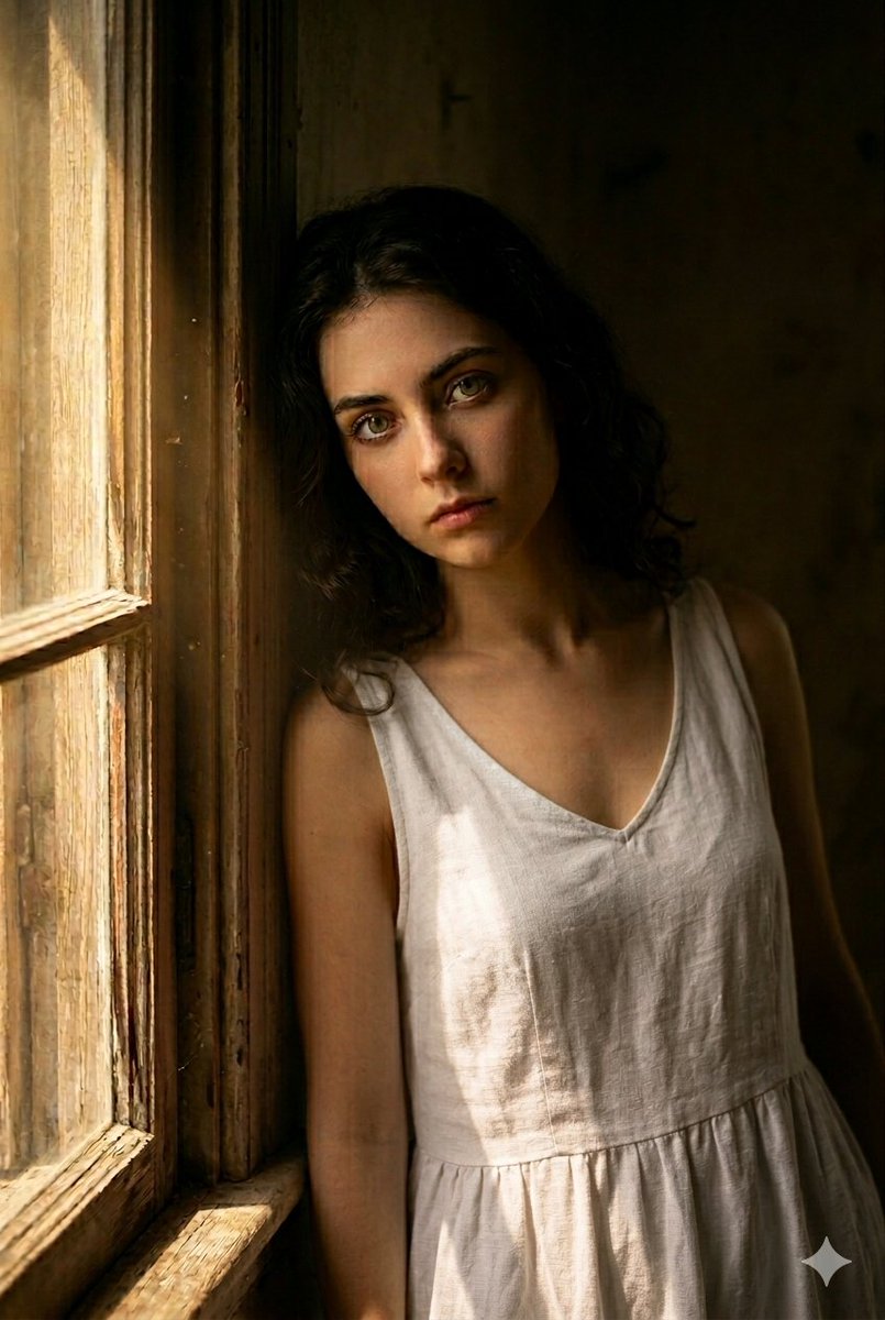 Moody Rustic Window Portrait — example 4